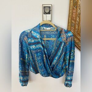 Zara Teal and Blue Patterned Shirt